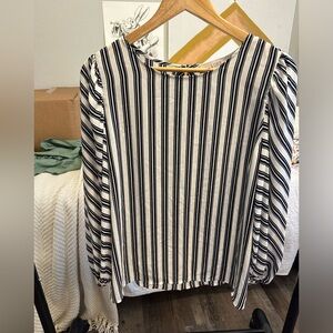Loft Striped blouse with bell sleeves and cute button detail on back. Large